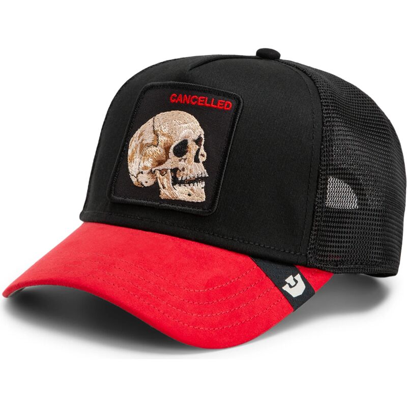 gorra-trucker-negra-y-roja-calavera-cancelled-skull-trucker-microsuede-the-farm-de-goorin-bros gorra-trucker-negra-y-roja-calavera-cancelled-skull-trucker-microsuede-the-farm-de-goorin-bros