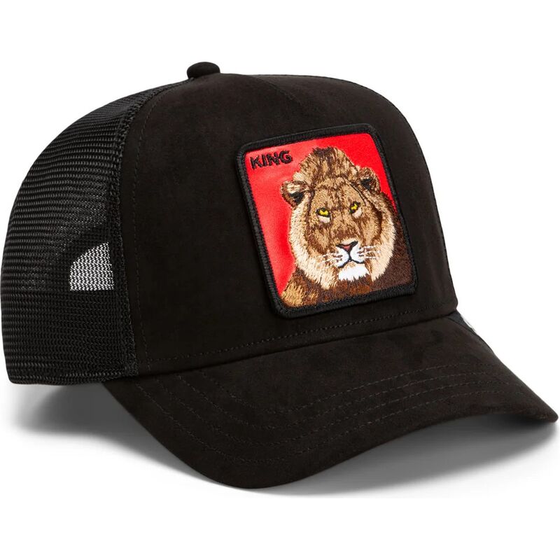 gorra-trucker-negra-y-roja-leon-re-leone-rosso-microsuede-king-the-farm-de-goorin-bros gorra-trucker-negra-y-roja-leon-re-leone-rosso-microsuede-king-the-farm-de-goorin-bros