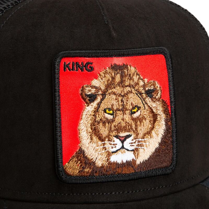 gorra-trucker-negra-y-roja-leon-re-leone-rosso-microsuede-king-the-farm-de-goorin-bros gorra-trucker-negra-y-roja-leon-re-leone-rosso-microsuede-king-the-farm-de-goorin-bros