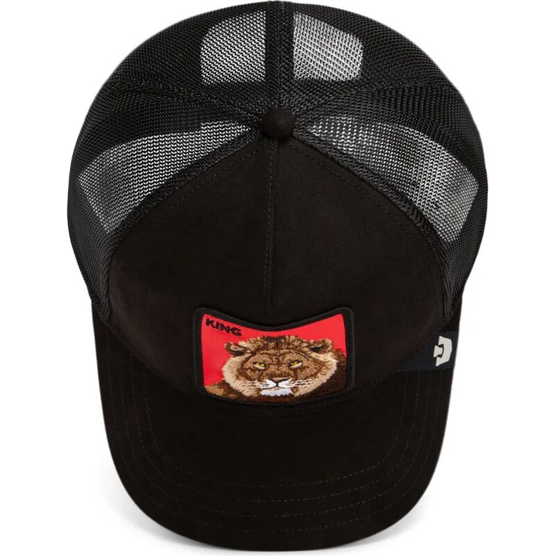 gorra-trucker-negra-y-roja-leon-re-leone-rosso-microsuede-king-the-farm-de-goorin-bros gorra-trucker-negra-y-roja-leon-re-leone-rosso-microsuede-king-the-farm-de-goorin-bros