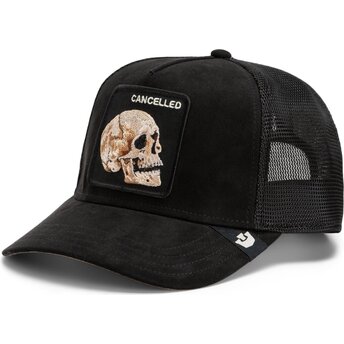Gorra trucker negra calavera Suede Cancelled Skull Microsuede The Farm de Goorin Bros.