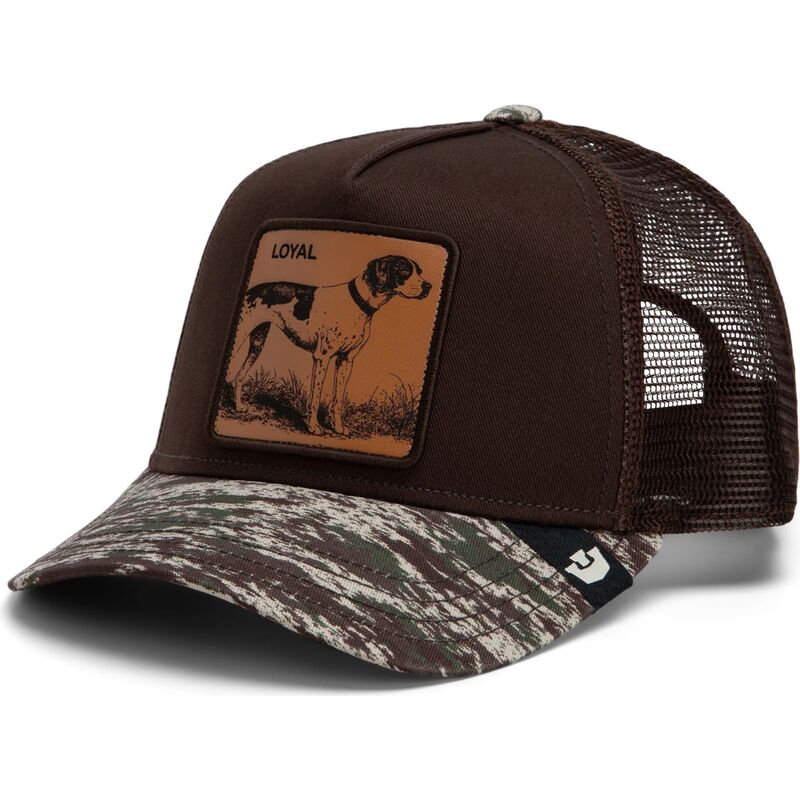 gorra-trucker-marron-y-camuflaje-perro-engraved-dog-camo-glitch-the-farm-de-goorin-bros
