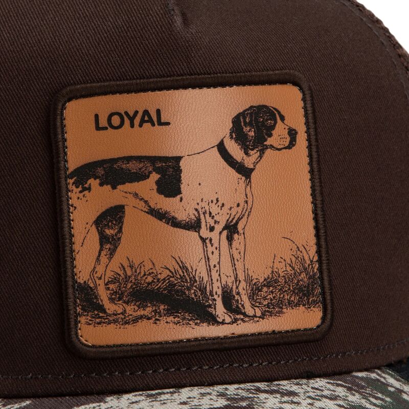 gorra-trucker-marron-y-camuflaje-perro-engraved-dog-camo-glitch-the-farm-de-goorin-bros