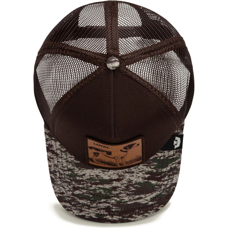 gorra-trucker-marron-y-camuflaje-perro-engraved-dog-camo-glitch-the-farm-de-goorin-bros