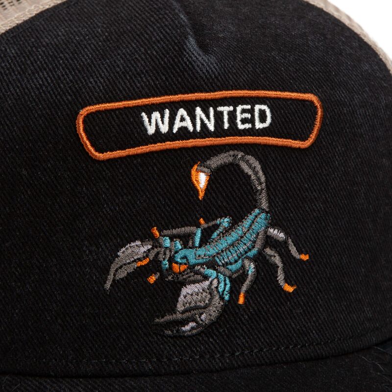 gorra-trucker-negra-y-beige-escorpion-wanted-rocker-denim-after-dark-the-farm-de-goorin-bros gorra-trucker-negra-y-beige-escorpion-wanted-rocker-denim-after-dark-the-farm-de-goorin-bros