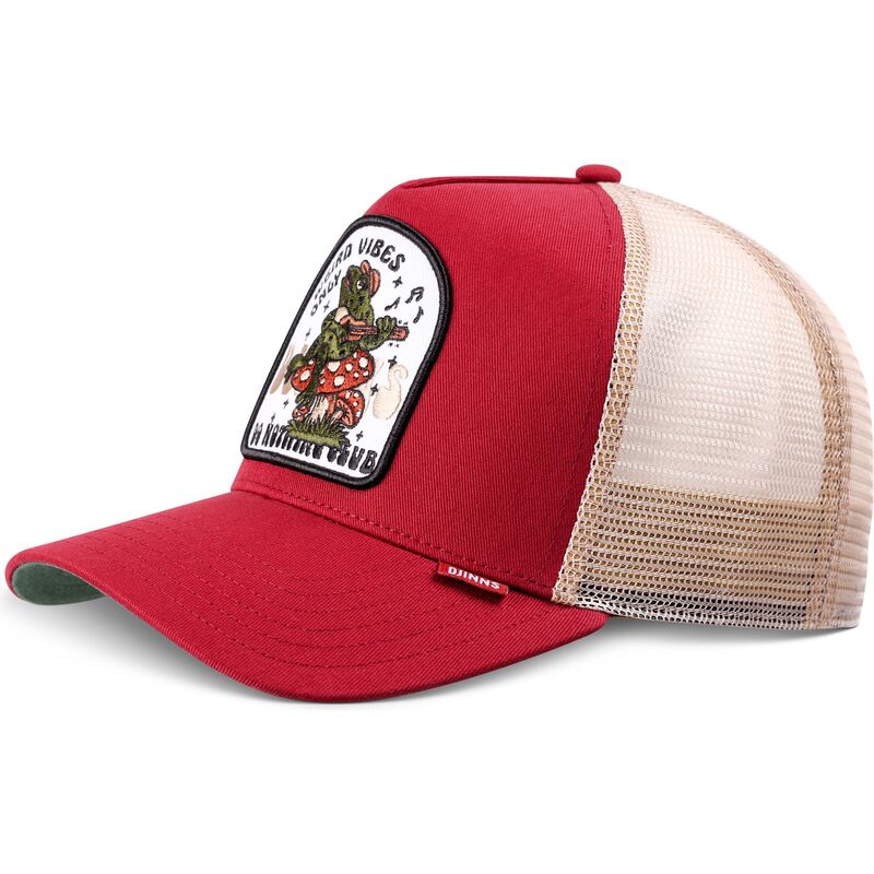 gorra-trucker-roja-y-beige-hft-do-nothing-club-weird-vibes-frog-de-djinns