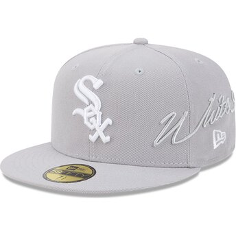 Gorra plana gris ajustada 59FIFTY Side Script de Chicago White Sox MLB de New Era