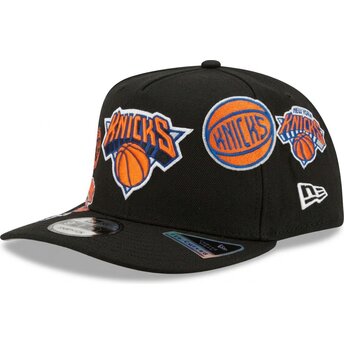 Gorra curva negra snapback 9FIFTY A Frame Precurved Multi Patches de New York Knicks NBA de New Era