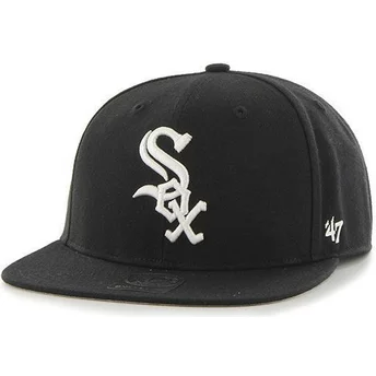 Gorra plana negra snapback lisa de MLB Chicago White Sox de 47 Brand