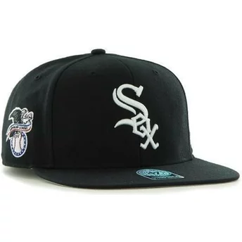 Gorra plana negra snapback lisa con logo lateral de MLB Chicago White Sox de 47 Brand